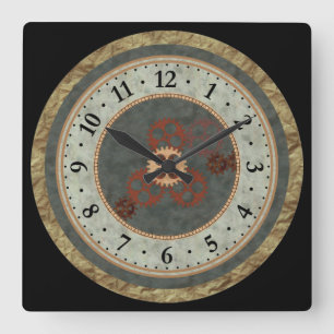 Multi Textured Geared Square Wall Clock