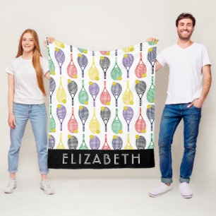 Multi   White Tennis Personalised Name or Monogram Fleece Blanket