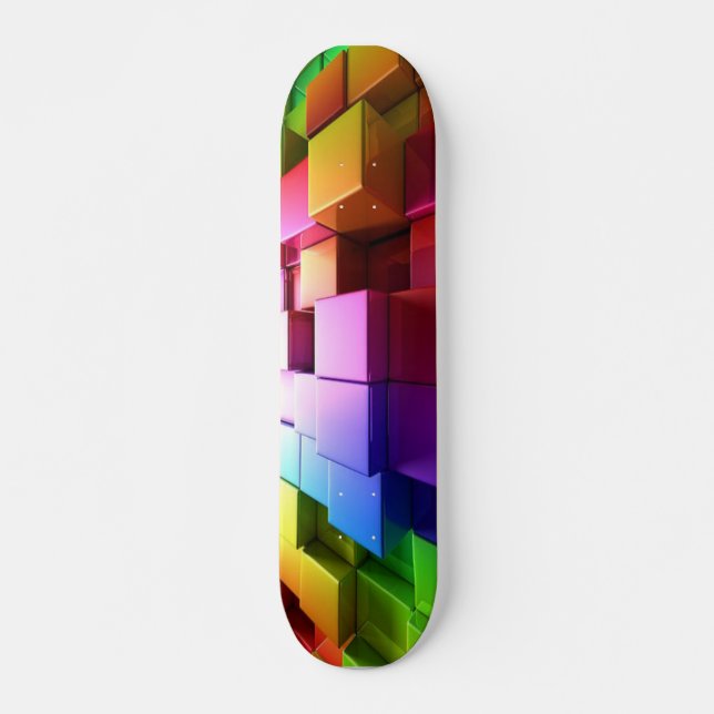 Multicolor 3d Cube Design Skateboard (Front)