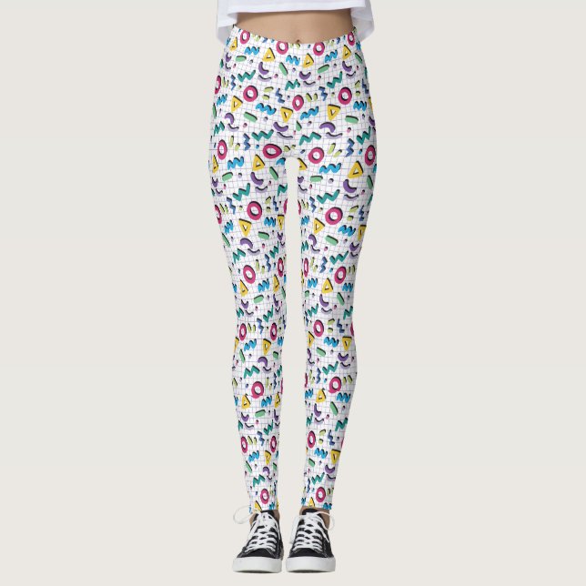 Multicolor 80s Memphis Pattern Leggings (Front)