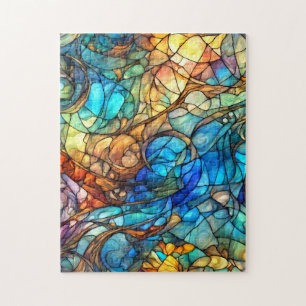 Multicolor Abstract 77 Stained Glass style Jigsaw Puzzle