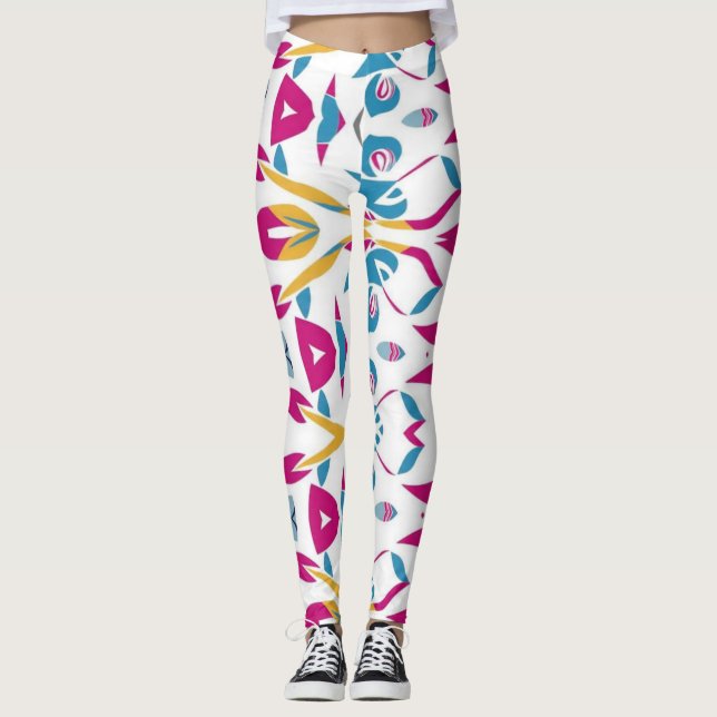 Multicolor abstract fabric print pattern  leggings (Front)