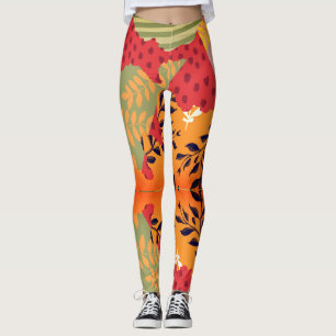 Multicolor abstract floral collage art leggings