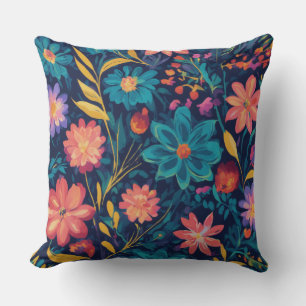 Multicolor abstract Floral Pattern Throw Pillow