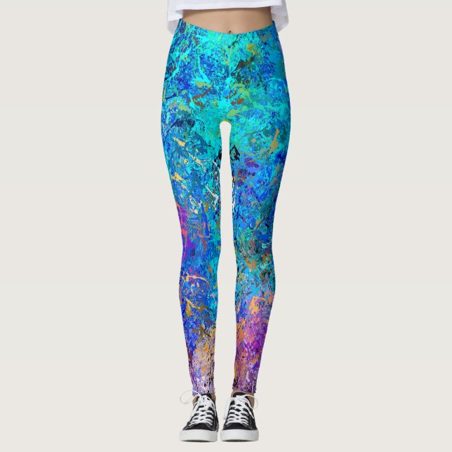 Multicolor Abstract Holi Splatter Painting Leggings (Front)