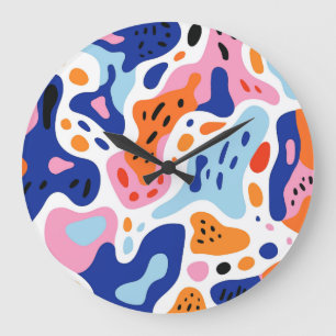 Multicolor Abstract Organic Shapes and Doodles Large Clock