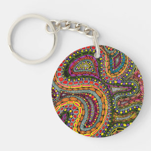 Multicolor Abstract Wavy Pattern Design Key Ring