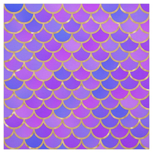 Multicolor and Gold Foil Mermaid Scales Fabric (Swatch)