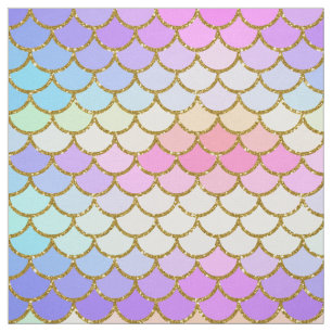 Multicolor and Gold Glitter Mermaid Scales Fabric