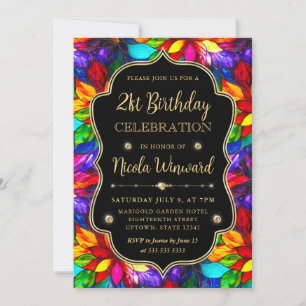 Multicolor and Gold Stained Glass 21st Birthday Invitation