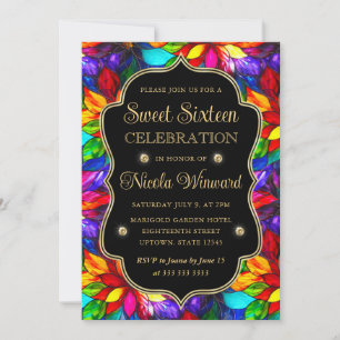 Multicolor and Gold Stained Glass Sweet 16 Invitation