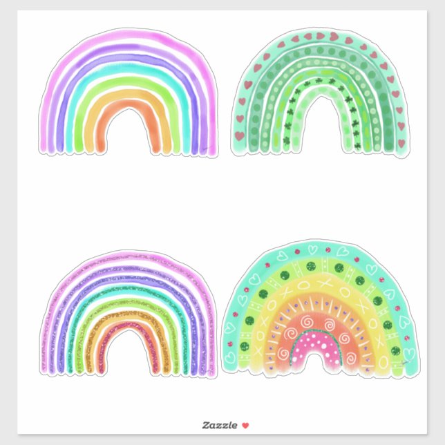 Multicolor and Green Whimsical Watercolor Rainbows (Sheet)
