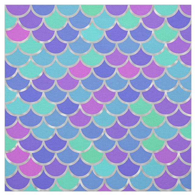 Multicolor and Silver Foil Mermaid Scales Fabric (Swatch)