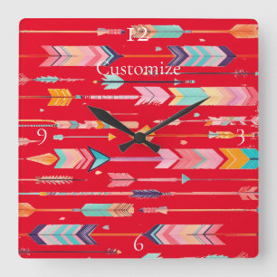 Multicolor Arrow Pattern Thunder_Cove Square Wall Clock