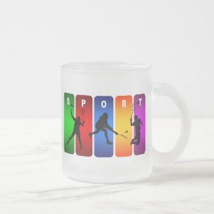 Multicolor Badminton Emblem Frosted Glass Coffee Mug