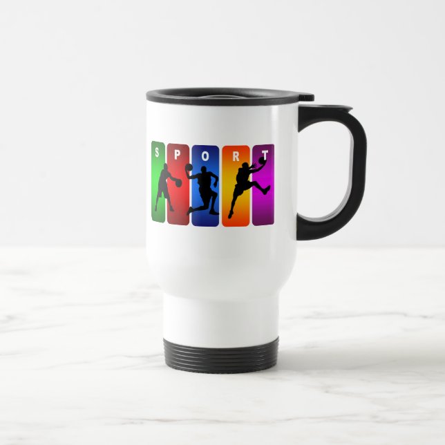 Multicolor Basketball Emblem Travel Mug (Right)
