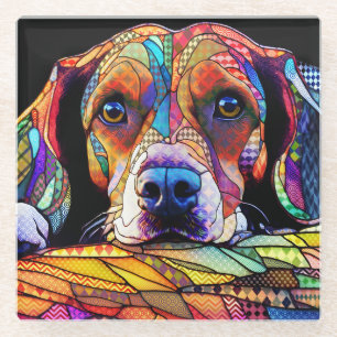 Multicolor Beagle Dog 178 Glass Coaster