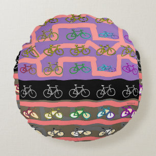 Multicolor Bicycles Round Cushion