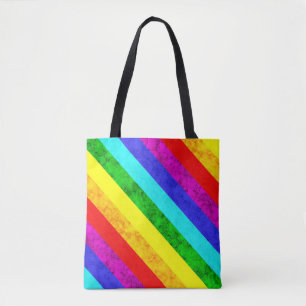 Multicolor birght rainbow lined striped pattern tote bag
