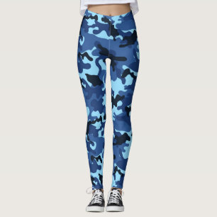Multicolor Blue Camouflage Leggings