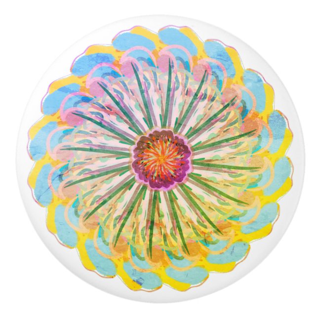 Multicolor Bohemian Floral Ceramic Knob (Front)