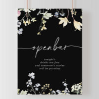 Multicolor Boho Fall Floral Wedding Open Bar Sign