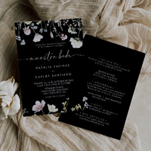 Multicolor Boho Floral Front & Back Nuestra Boda Invitation