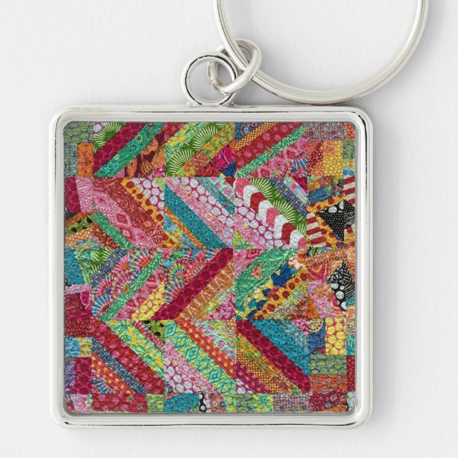Multicolor Boho Zigzag Patchwork Quilt Key Ring (Front)
