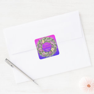 Multicolor Botanicals Floral Bridal Shower Party Square Sticker