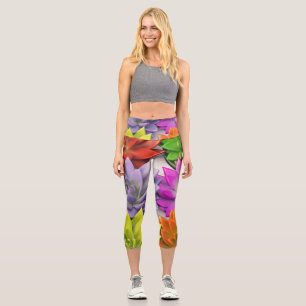 Multicolor bright lotus flower capri leggings