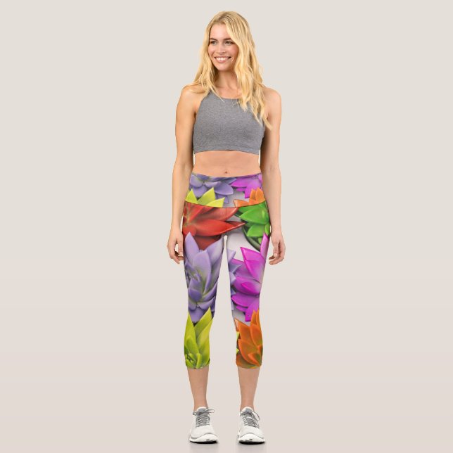 Multicolor bright lotus flower capri leggings (Front)