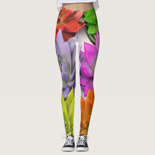 Multicolor bright lotus flower leggings