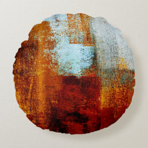 Multicolor brush strokes in oil structure. Grunge Round Cushion