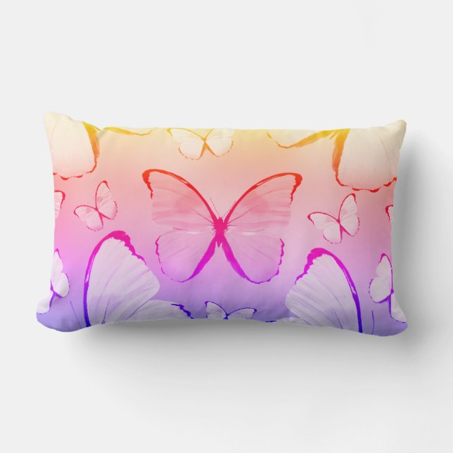 Multicolor Butterfly Print Lumbar Throw Pillow (Front)