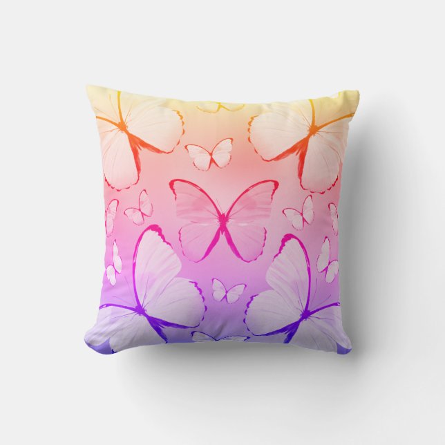 Multicolor Butterfly Print Throw Pillow (Front)