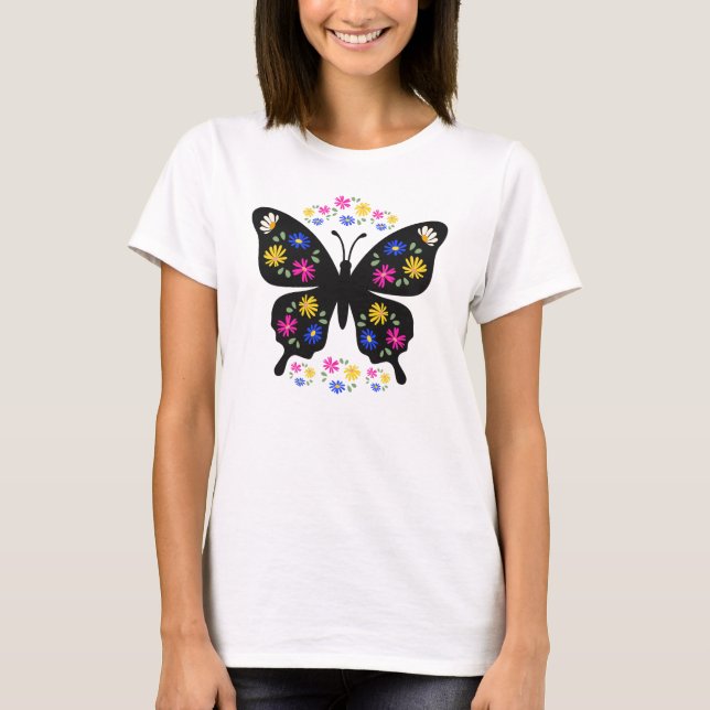 Multicolor butterfly t-shirt with flowers (Front)