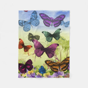 Multicolor Butterfly Watercolor Painting Fleece Blanket