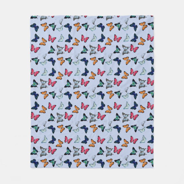 Multicolor Butterfly with Custom Background Colour Fleece Blanket (Front)