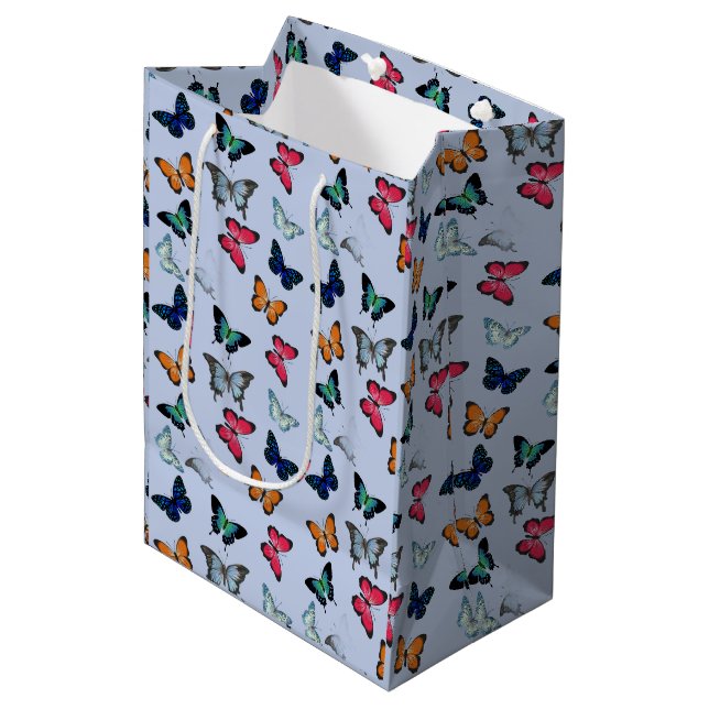 Multicolor Butterfly with Custom Background Colour Medium Gift Bag (Front Angled)
