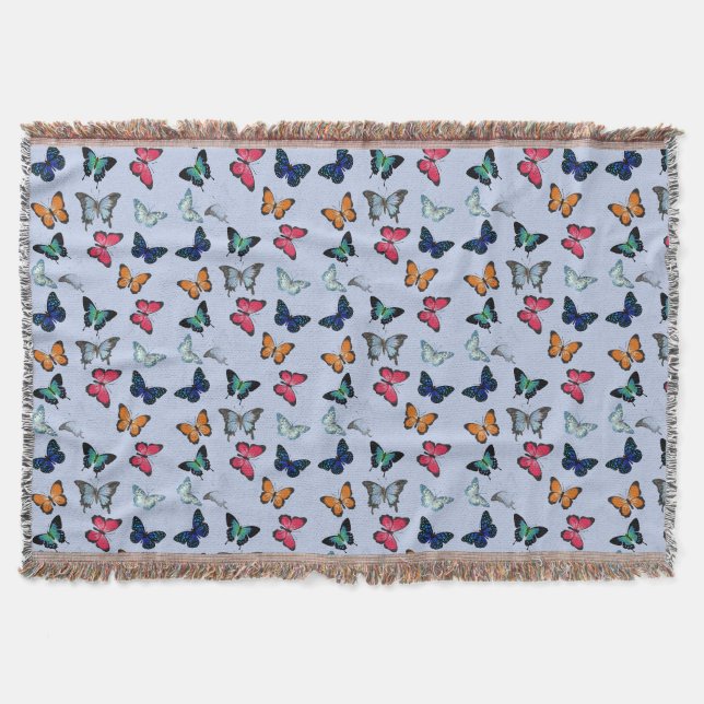 Multicolor Butterfly with Custom Background Colour Throw Blanket (Front)