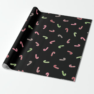Multicolor Candy Cane Pattern Black Wrapping Paper