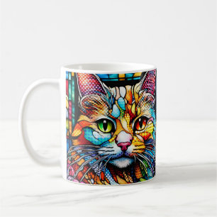 Multicolor Cat 708 Stained glass Mosaic Style Coffee Mug