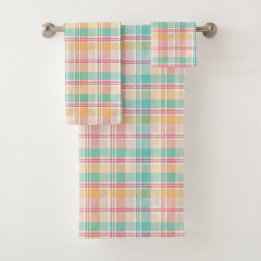 Multicolor Chequered Plaid Bath Towel Set