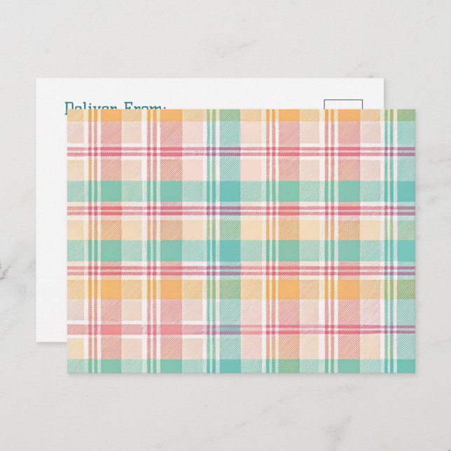 Multicolor Chequered Plaid Holiday Postcard (Front/Back)