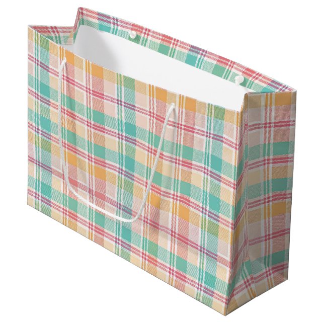 Multicolor Chequered Plaid Large Gift Bag (Front Angled)