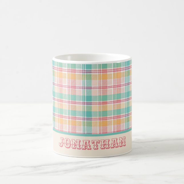 Multicolor Chequered Plaid Personalised Coffee Mug (Center)