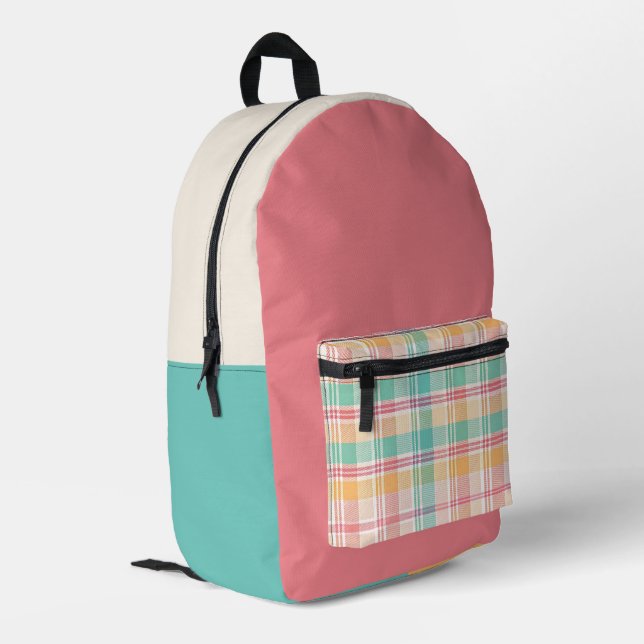 Multicolor Chequered Plaid Printed Backpack (Back Corner Left)