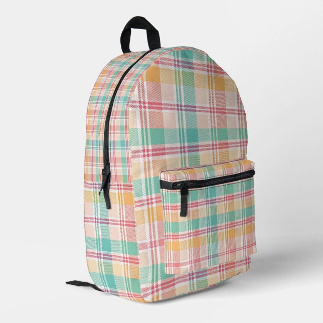 Multicolor Chequered Plaid Printed Backpack (Back Corner Left)