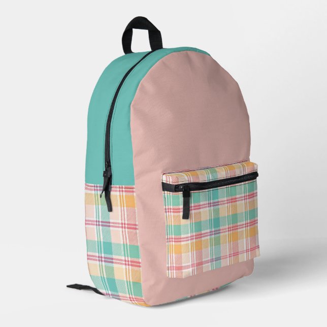 Multicolor Chequered Plaid Printed Backpack (Back Corner Left)