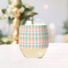 Multicolor Chequered Plaid Stemless Wine Glass